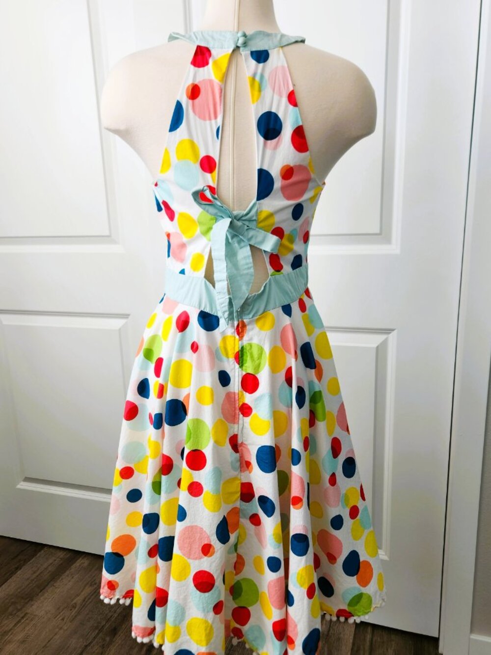 Smak Parlour Vintage Style Fit & Flare Midi Halter Dress Size L Polka Dots - Picture 2 of 10